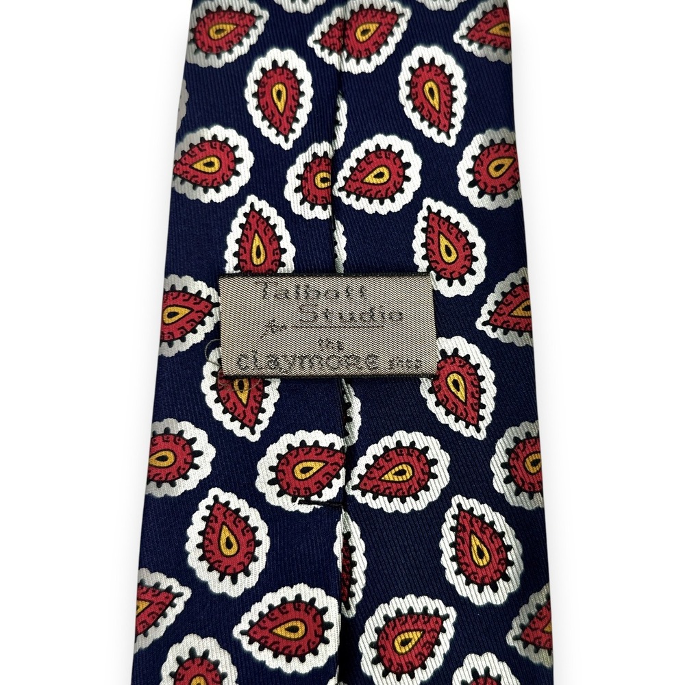 VTG Robert Talbott Mens Silk Tie 60 x 3.5 Paisley Studio Claymore Shop Navy Red - Picture 2 of 7